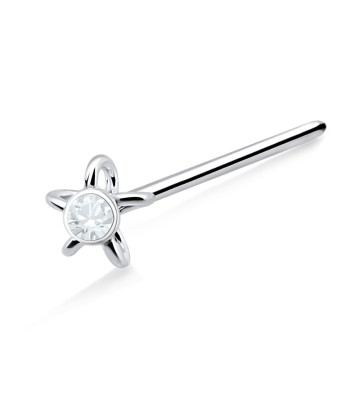 Ribbon Flower Silver Straight Nose Stud NSKA-704